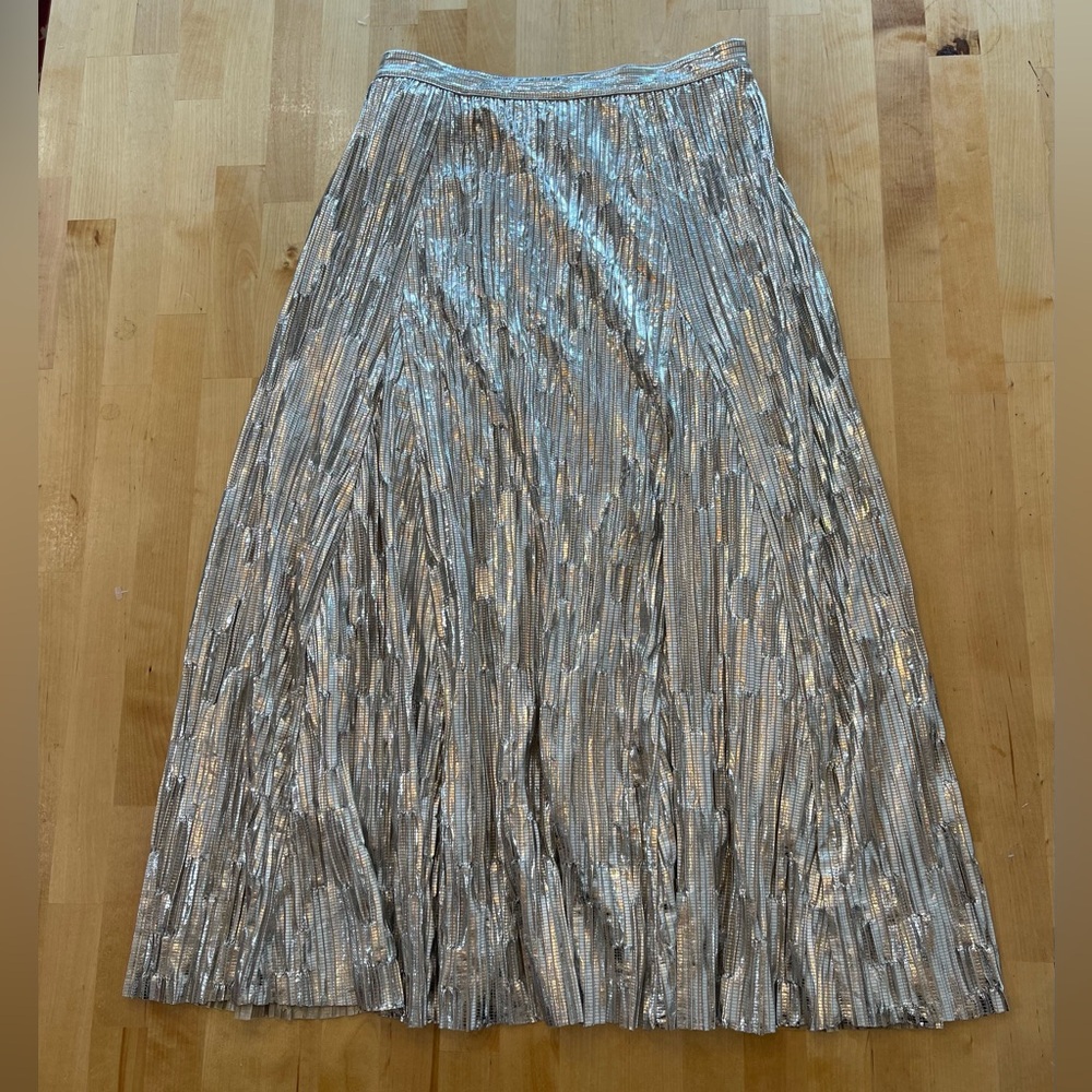 Maeve Metallic Silver Midi Skirt - Picture 2 of 5